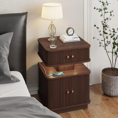 Bedroom LED Nightstand, with Charging Station, 2 Drawer