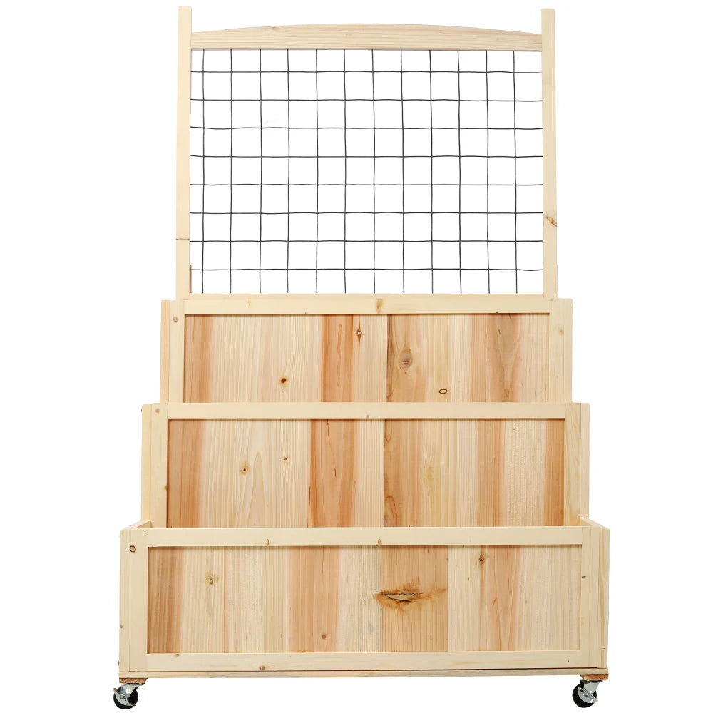 3-Tiers Raised Garden Bed with Trellis, 53" H Vertical Planter Box with Wheels & Back Storage Area, for Flowers, Vegetables