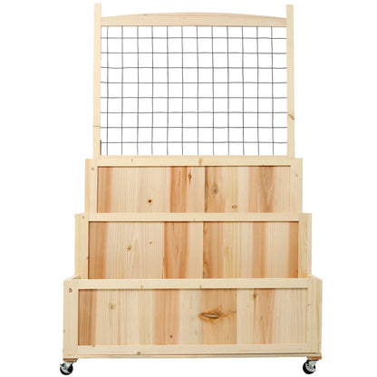3-Tiers Raised Garden Bed with Trellis, 53" H Vertical Planter Box with Wheels & Back Storage Area, for Flowers, Vegetables