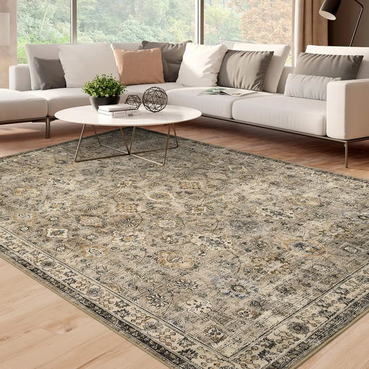 Washable Area Rugs for Living Room Vintage Floral Non-Slip Carpet  Super Soft Printed Rugs for Home