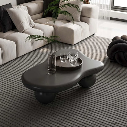 40" Black Modern Coffee Table Cloud Shape Low Center Table with 3 Ball Legs Cute Irregular Indoor Tea Table for Living Room