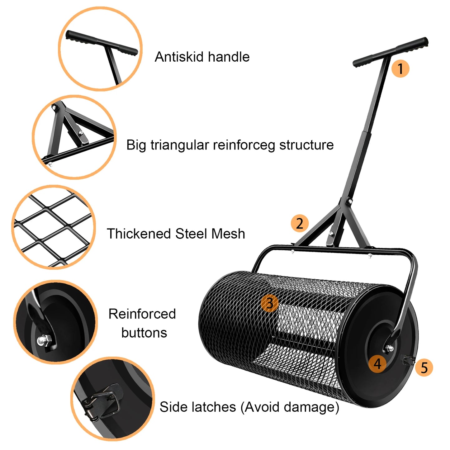 Fertilizer spreader Compost Spreader, Peat Moss Spreader, Metal Mesh Manure Spreader for Lawns, Garden Planting Seeding