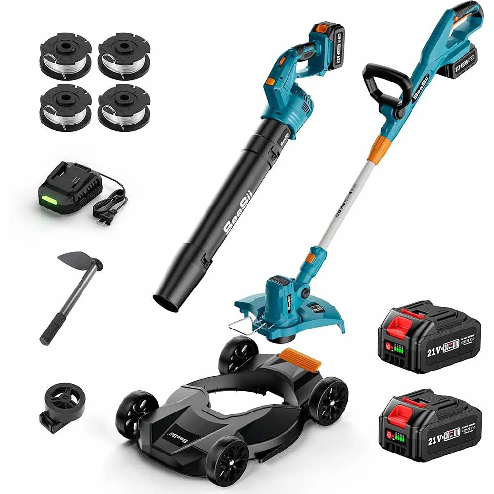 Electric String Trimmer Leaf Blower Combo Kit 3 in 1 Cordless Weed Wacker Grass Eater 12"Lawn Mower 5-Speed for Yard Lawn