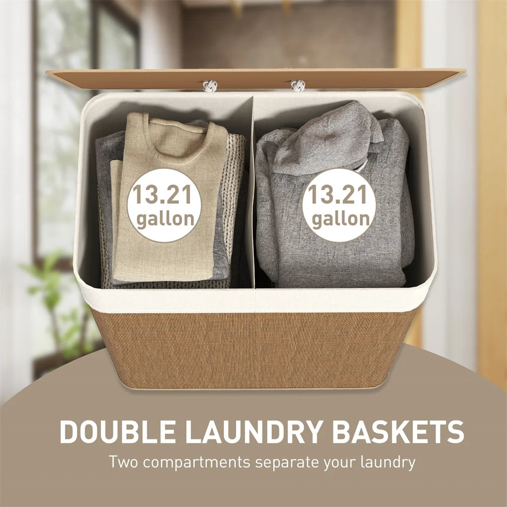 Bamboo Laundry Hamper Foldable Laundry Basket with Lid Removable and Machine Washable Liner for Efficient Laundry