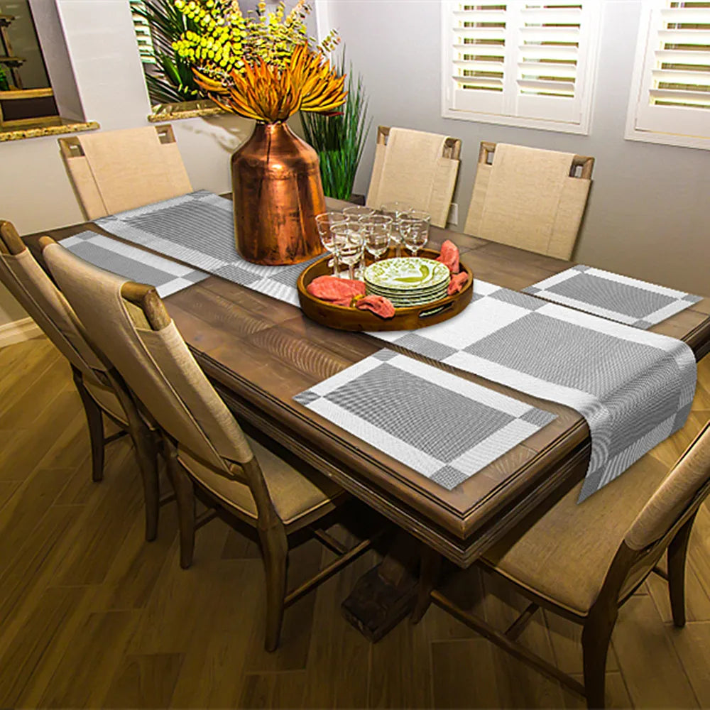 Woven Vinyl Placemats Set Place Mats Crossweave Non-Slip Washable Table Mats for Dining Table Kitchen Reataurant Decor Coasters