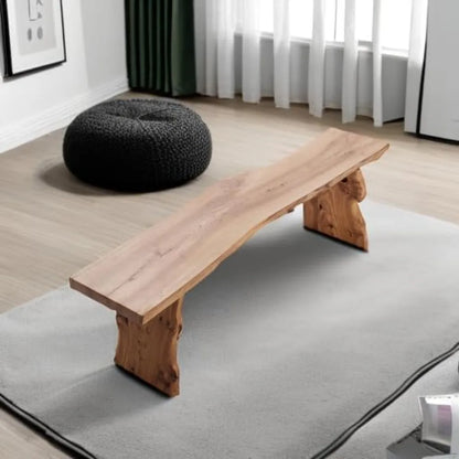 "Elm Wood Dining Bench - Long Bedroom Bench with Footrest Function, Accent Stool for Entryway/Dining Room"