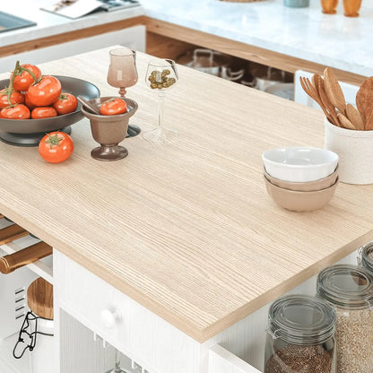 Rolling Kitchen Island Cart with Drop-Leaf & Wine Rack Drawer Shelves & Spice Rack, Microwave Rack Serving Cart on Wheels