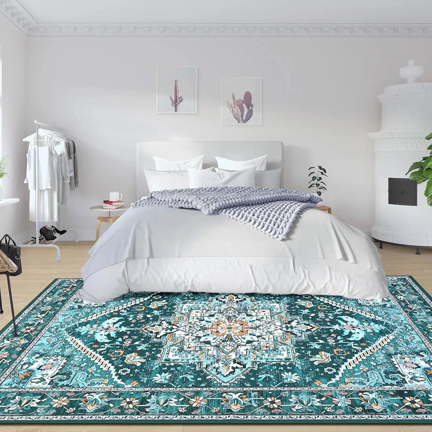 Faux Cashmere Vintage Floral  Soft Accent Area Rug, Low Pile for Living Room Bedroom