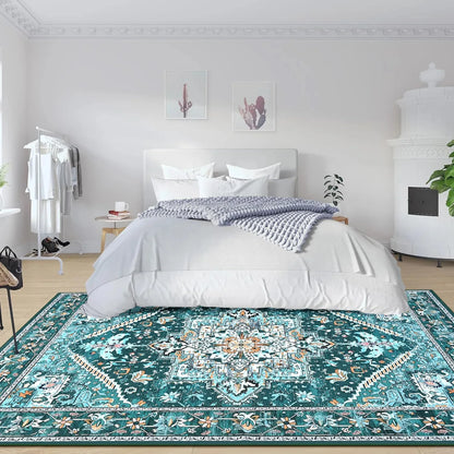 Faux Cashmere Vintage Floral  Soft Accent Area Rug, Low Pile for Living Room Bedroom