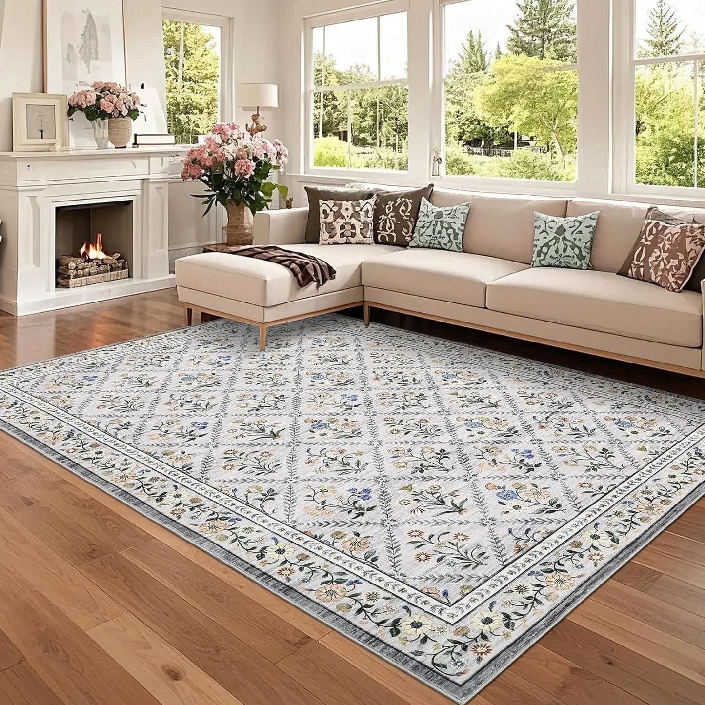 Vintage Washable Area Rugs for Living Room Soft Low-Pile Non-Slip Carpet  for Bedroom Dining Room Home Office