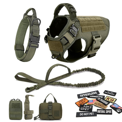 Military Large Dog Harness Collar Leash Bags Patches Set Pet  Training Vests Tactical Dogs Harnesses Accessories