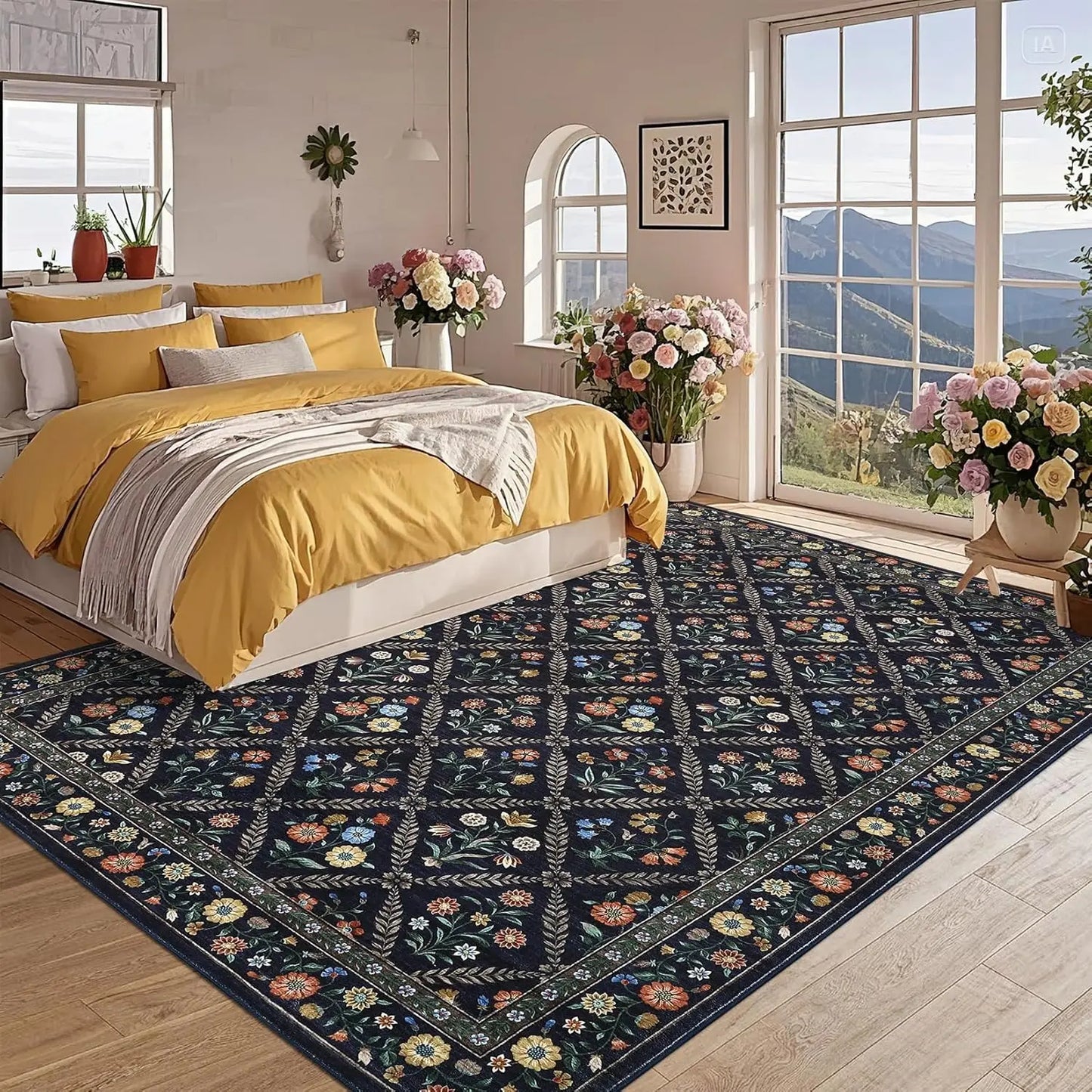 Vintage Washable Area Rugs for Living Room Soft Low-Pile Non-Slip Carpet  for Bedroom Dining Room Home Office