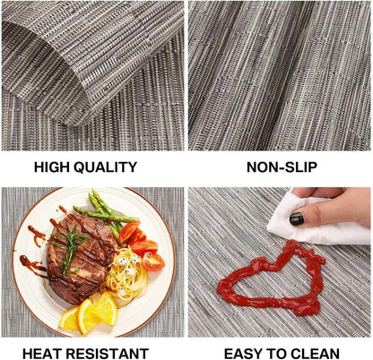 Woven Vinyl Placemats Set Place Mats Crossweave Non-Slip Washable Table Mats for Dining Table Kitchen Reataurant Decor Coasters