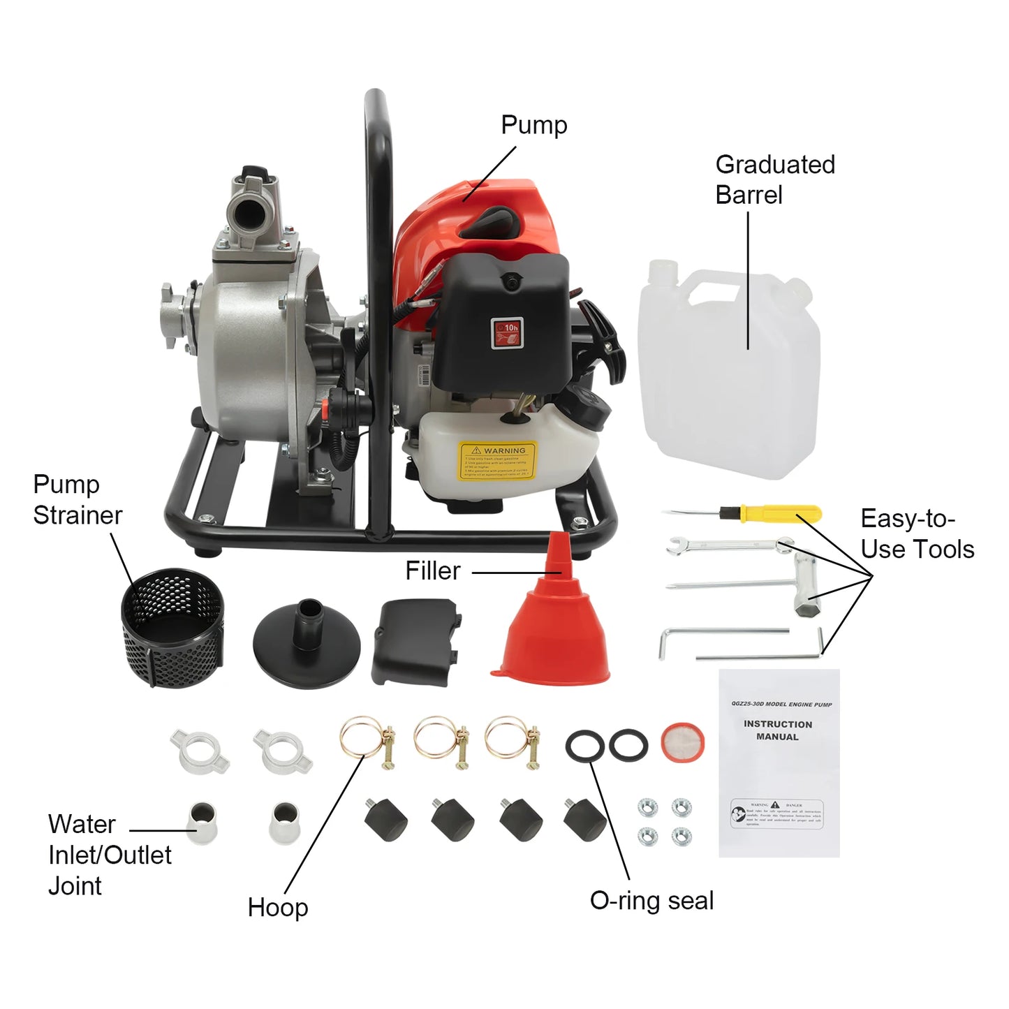 Gasoline Water Pump 2-Stroke Portable Gasoline Engine Trash Pump 20m Lift Powerful Engine Water Transfer Pump 26.25ft Suction