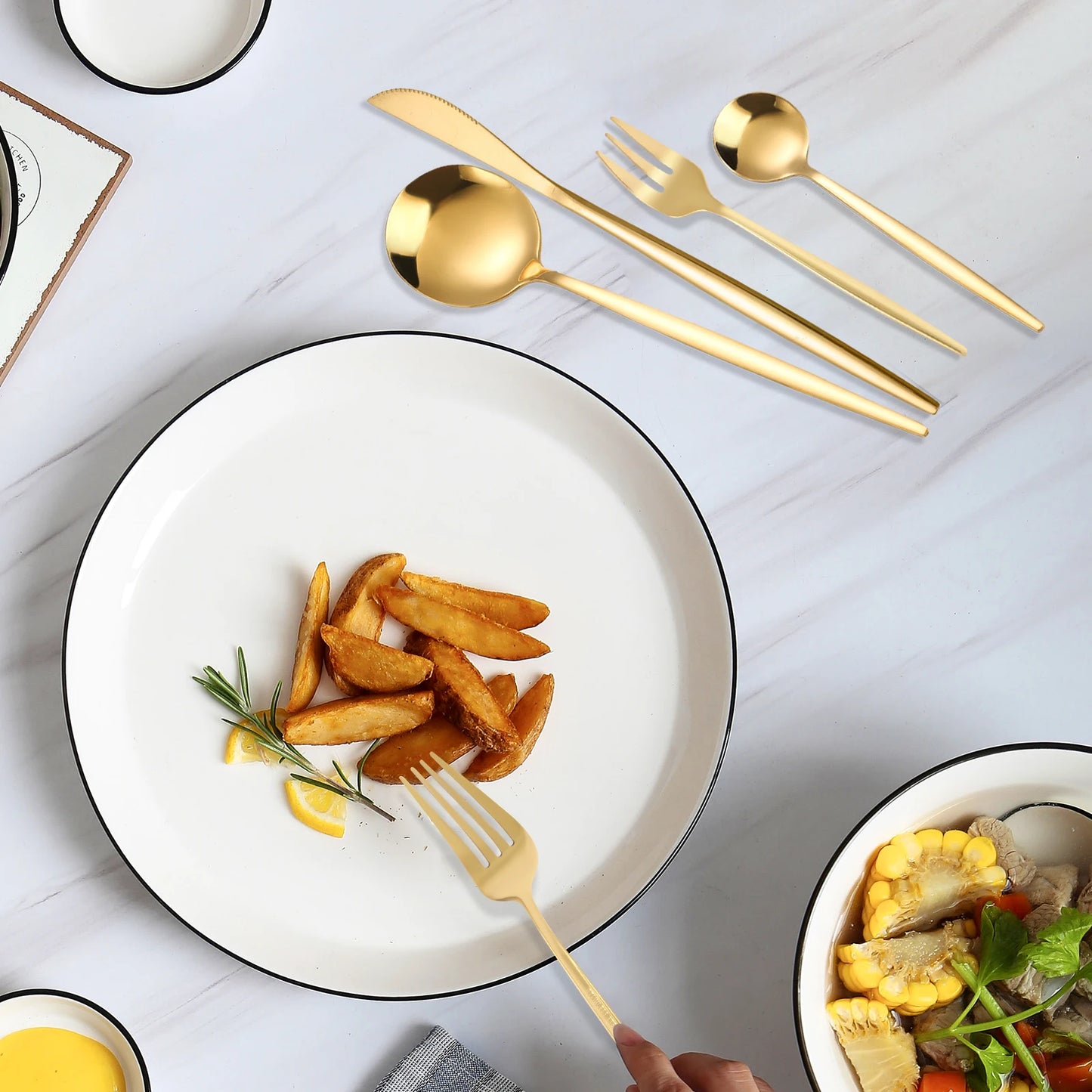 90Pcs Gold Stainless Steel Silverware - Heavy Duty Cutlery, 420 Stainless Steel Tableware Set for Wedding, Buffets, Restaurants