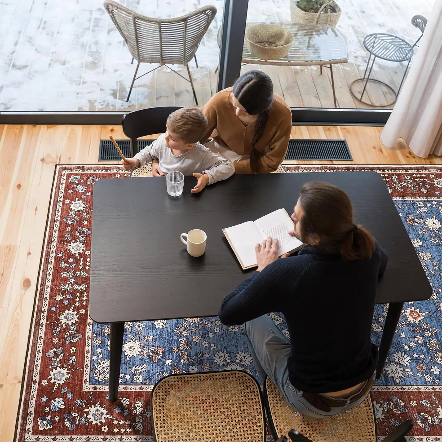 Washable Area Rugs for Living Room Bedroom Vintage Floral Print  Rug Soft Low Pile Non Slip