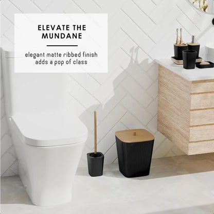 20PC Bathroom Accessory Set Black Shower Curtain Set Toilet Brush Trash Can Soap Dispenser