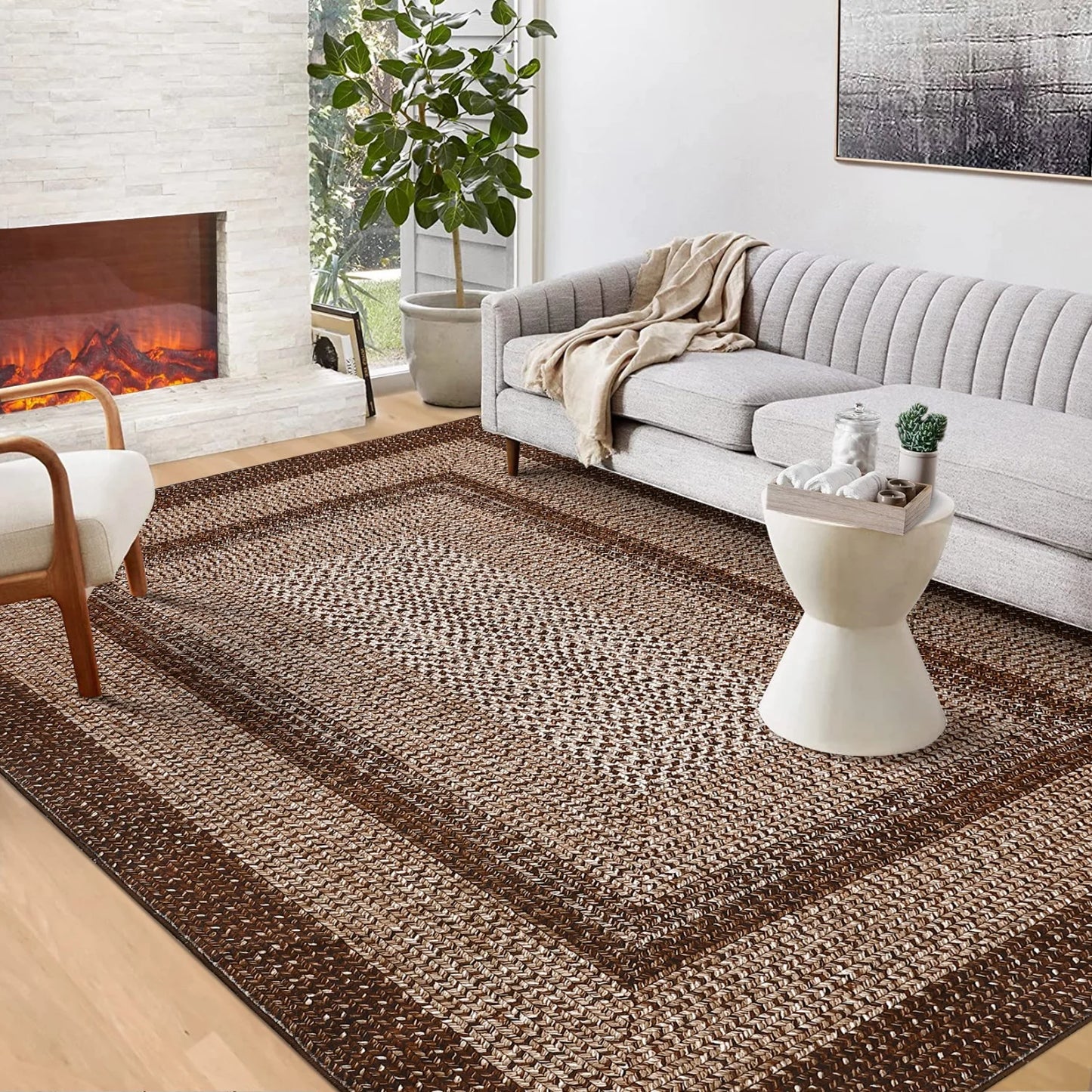 Washable Area Rugs ,Braided Print, Non Slip