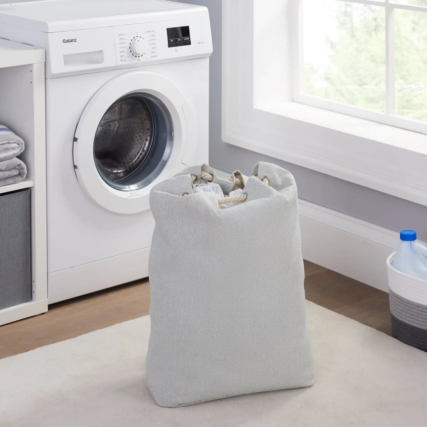 Polyester and Cotton Canvas Adult Laundry Bag, Gray, 15 in W x 7 in D x 24.5 in H