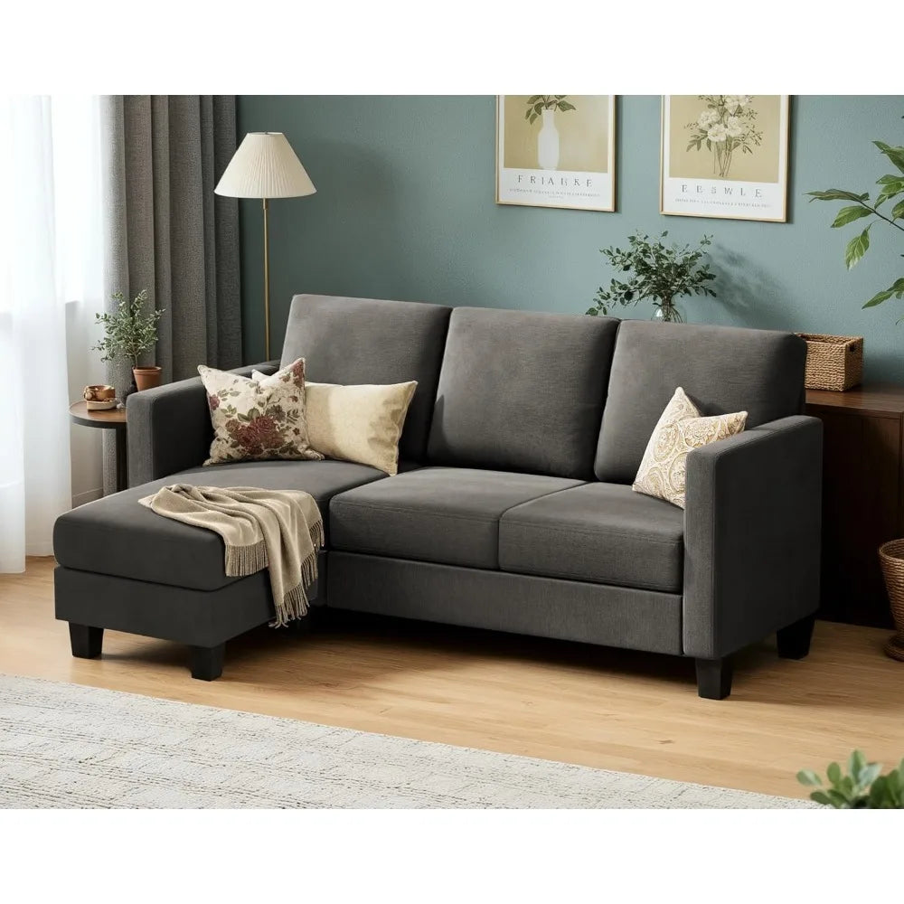 NEW-Convertible Sectional Sofa Couch, 3 Seat L-Shaped Sofa with Linen Fabric Ottoman