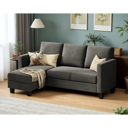 NEW-Convertible Sectional Sofa Couch, 3 Seat L-Shaped Sofa with Linen Fabric Ottoman