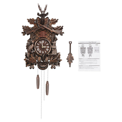 Wooden Cuckoo Clock with Pendulum Bird Automatic Chiming for Living Room Kitchen Office Wall Silent Quartz Movement