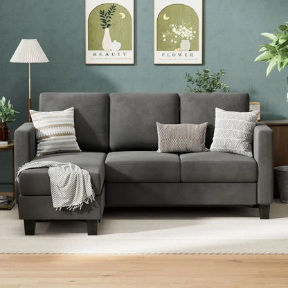 NEW-Convertible Sectional Sofa Couch, 3 Seat L-Shaped Sofa with Linen Fabric Ottoman