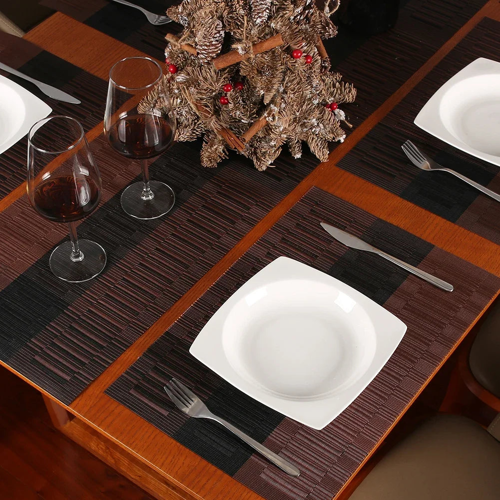 Woven Vinyl Placemats Set Place Mats Crossweave Non-Slip Washable Table Mats for Dining Table Kitchen Reataurant Decor Coasters