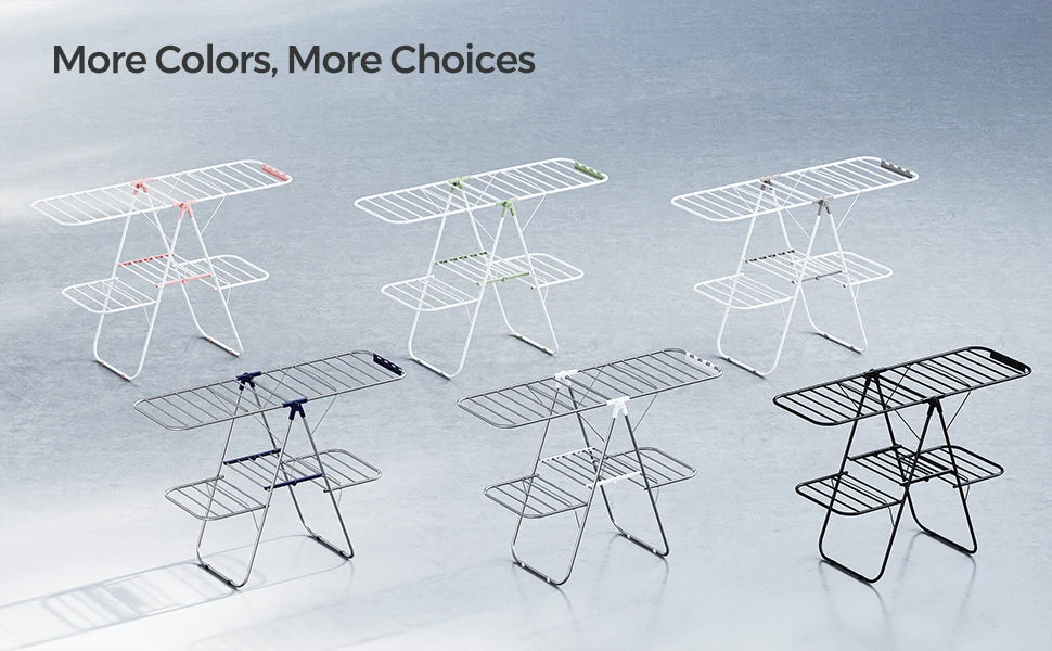 Clothes Drying Rack Foldable 2-Level Laundry Drying Rack Free-Standing Large Drying Rack with Height-Adjustable Wings