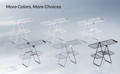 Clothes Drying Rack Foldable 2-Level Laundry Drying Rack Free-Standing Large Drying Rack with Height-Adjustable Wings