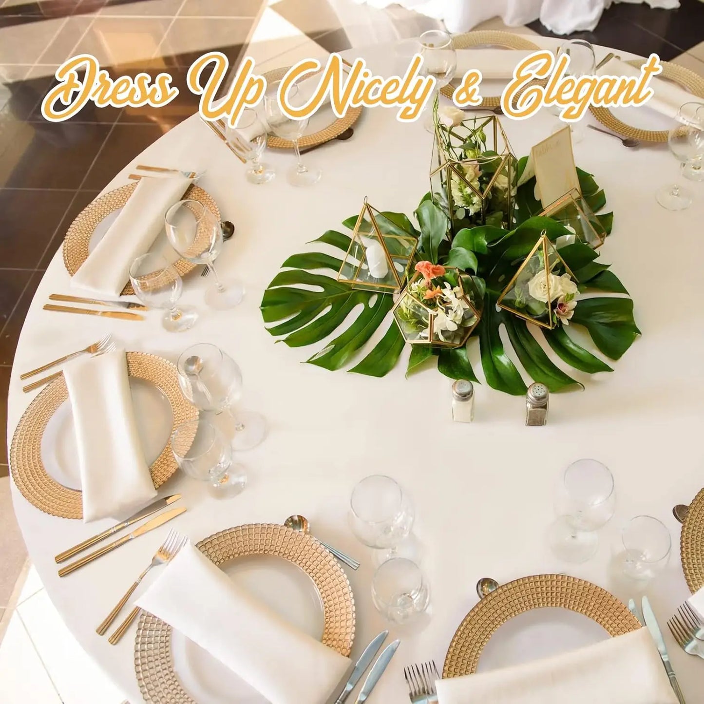 6 Pack Ivory Round Tablecloths 120 Inch - Circle Bulk Linen Polyester Fabric Washable Table Cloth Cover for Wedding Reception