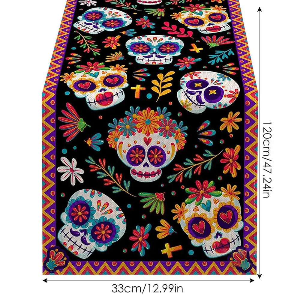 Mexican Skull Tablecloths Rustic Linen Table Cloth Mexican Theme Party Supplies Day Of The Dead Altar Decorations For Festival