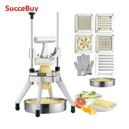 SucceBuy Commercial Vegetable Fruit Dicer Cutter Potato Slicer Chopper 4 Blades & Tray Manual Cutting Machine home appliance