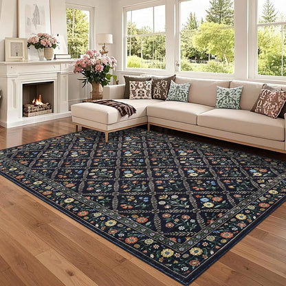 Vintage Washable Area Rugs for Living Room Soft Low-Pile Non-Slip Carpet  for Bedroom Dining Room Home Office