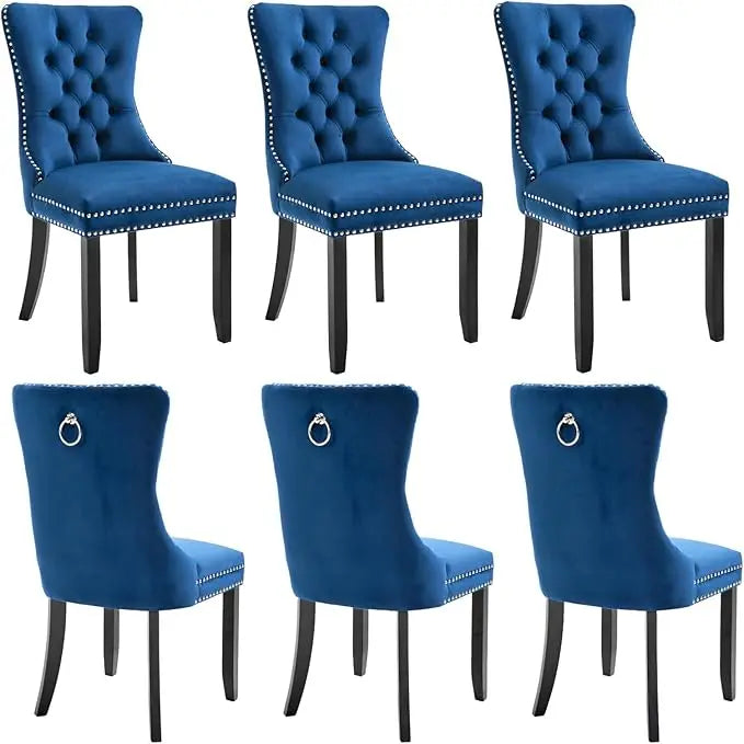 Velvet Upholstered Dining Chairs Set of 4 Wingback Kitchen Room Black Accent Chairs 4PC Solid Wood Leg