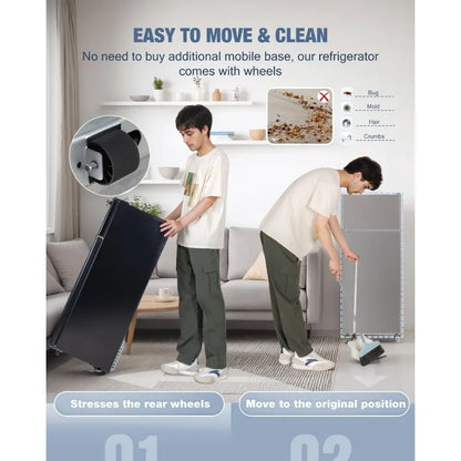 Double Door Refrigerator with Freezer, 4.5 Cu. Ft, Small Fridge with Freezer, 7 Settings Temperature Adjustable