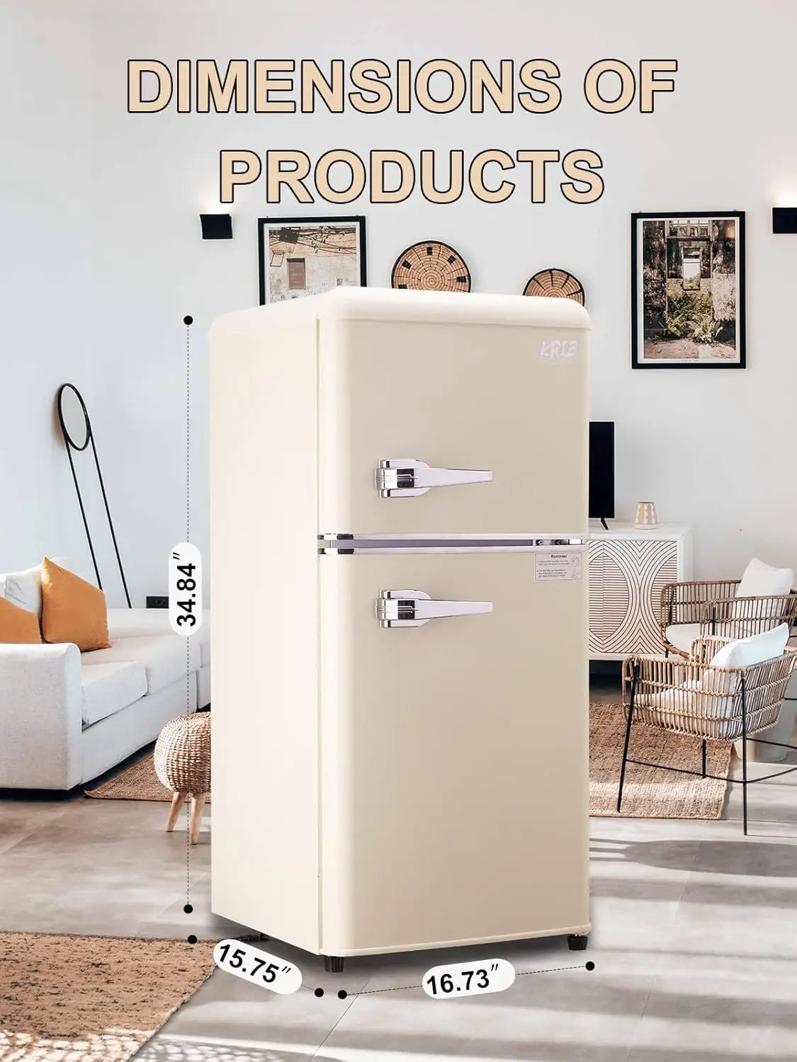 3.2 Cu. ft. Compact Refrigerator, Mini Fridge with Freezer, Retro Design Small Drink Chiller for Home, Office