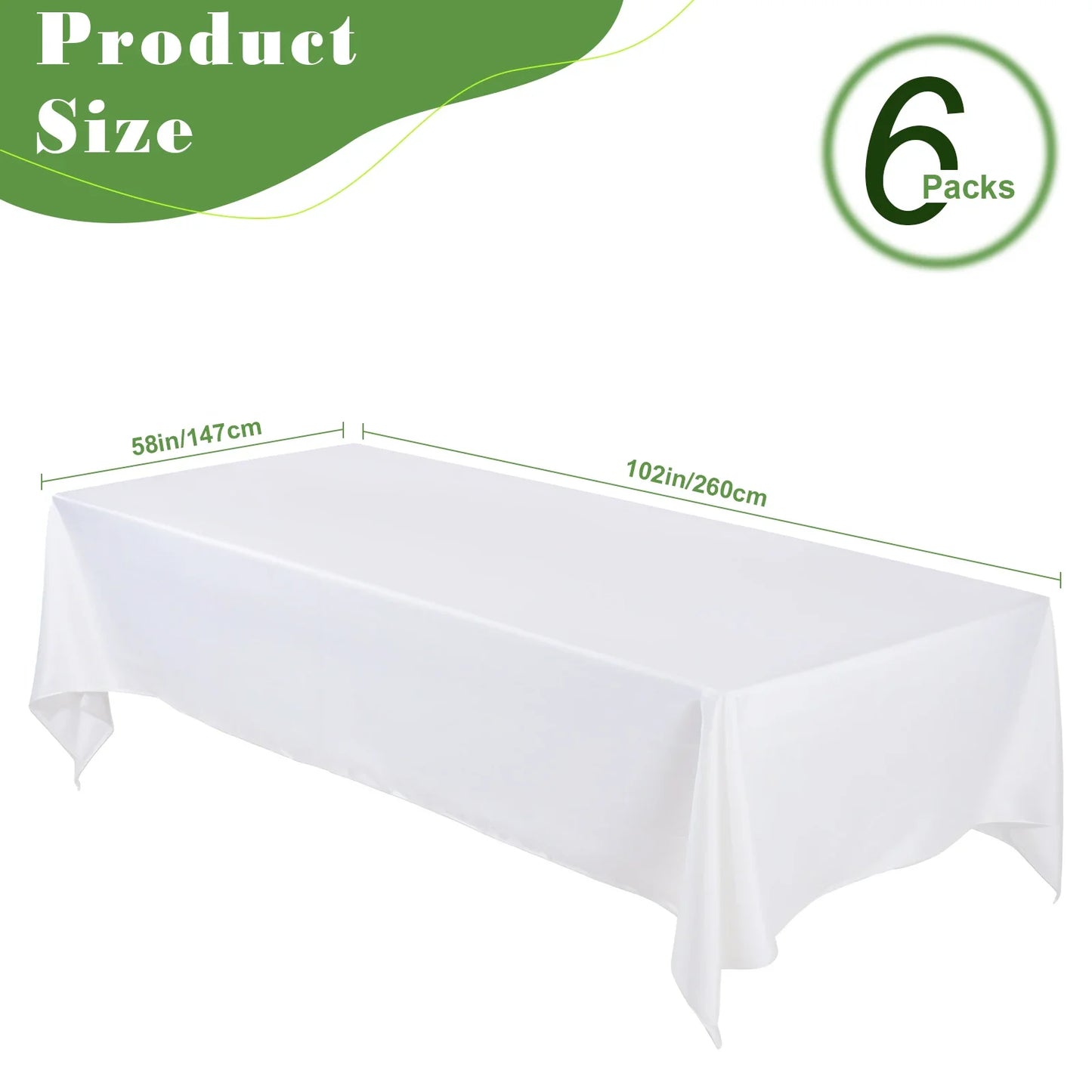 6Pcs Wrinkle Resistant Washable Polyester Table Cover ,White