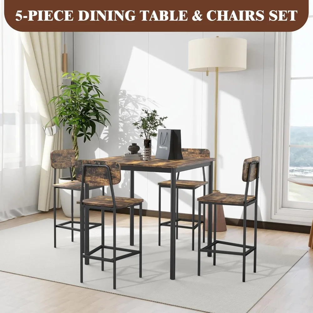 Kitchen Table and Chairs of 4,Dining Table Set for 4 with Space-Saving Design,Industrial Dining Room Table Set for Family Dinner