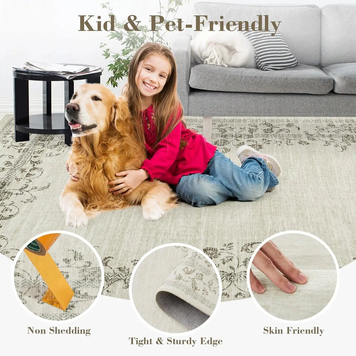 Washable Floral Area Rug