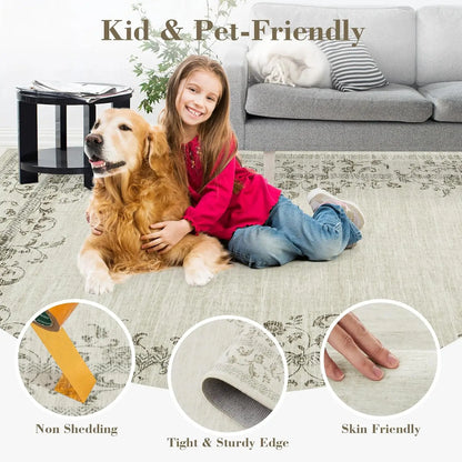 Washable Floral Area Rug