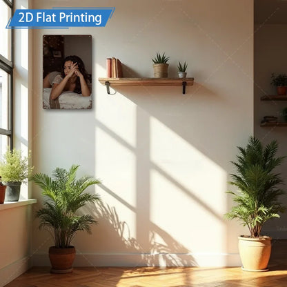 1pc Metal Sign, 4x16inch Rustic Style Woman in Bed 2D Flat Printing Wall Art for Living Room Decor