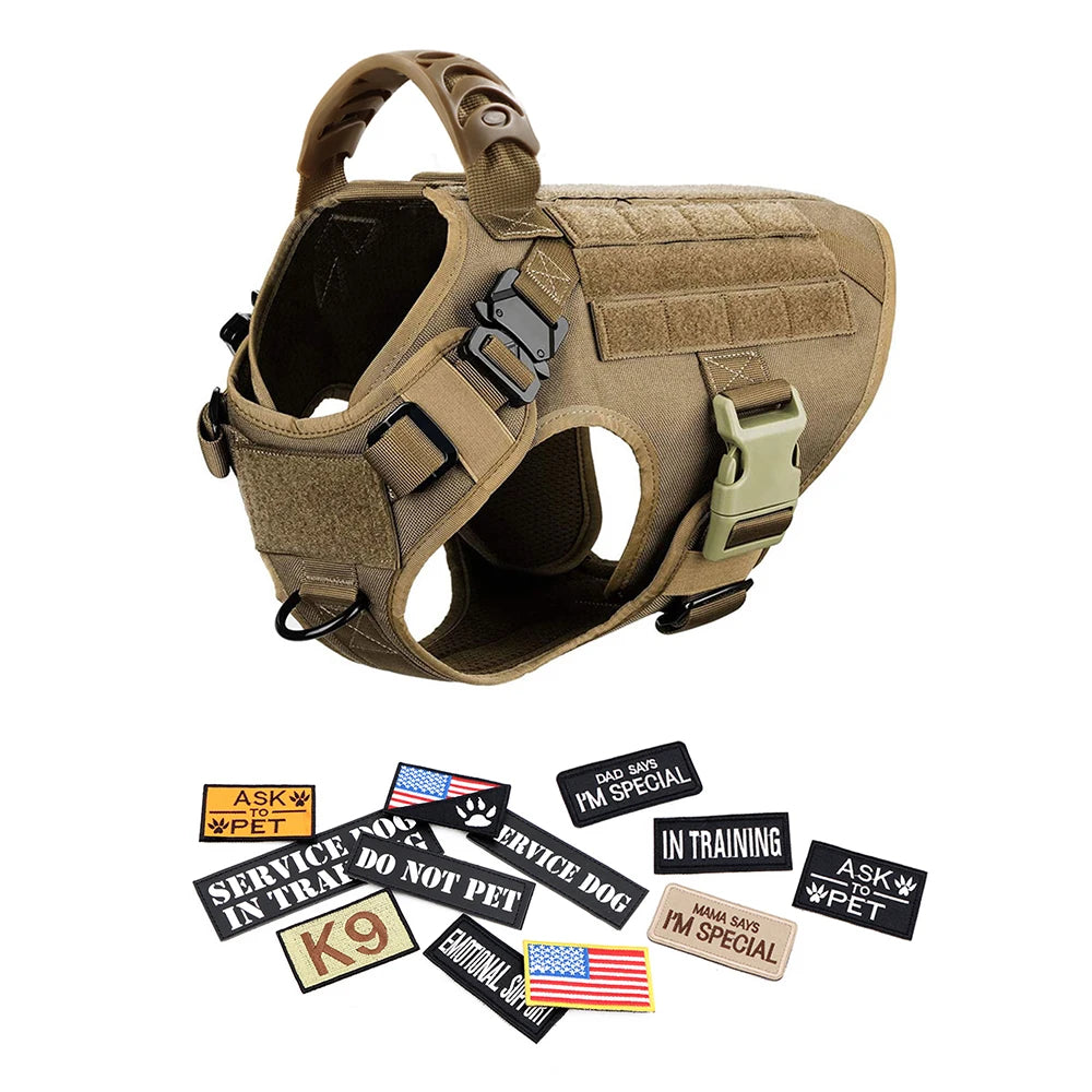 Military Large Dog Harness Collar Leash Bags Patches Set Pet  Training Vests Tactical Dogs Harnesses Accessories