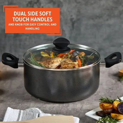 Aluminum 4-Quart Nonstick Dutch Oven Glass Lid Cooking Pot Beans Rice Stews Soups