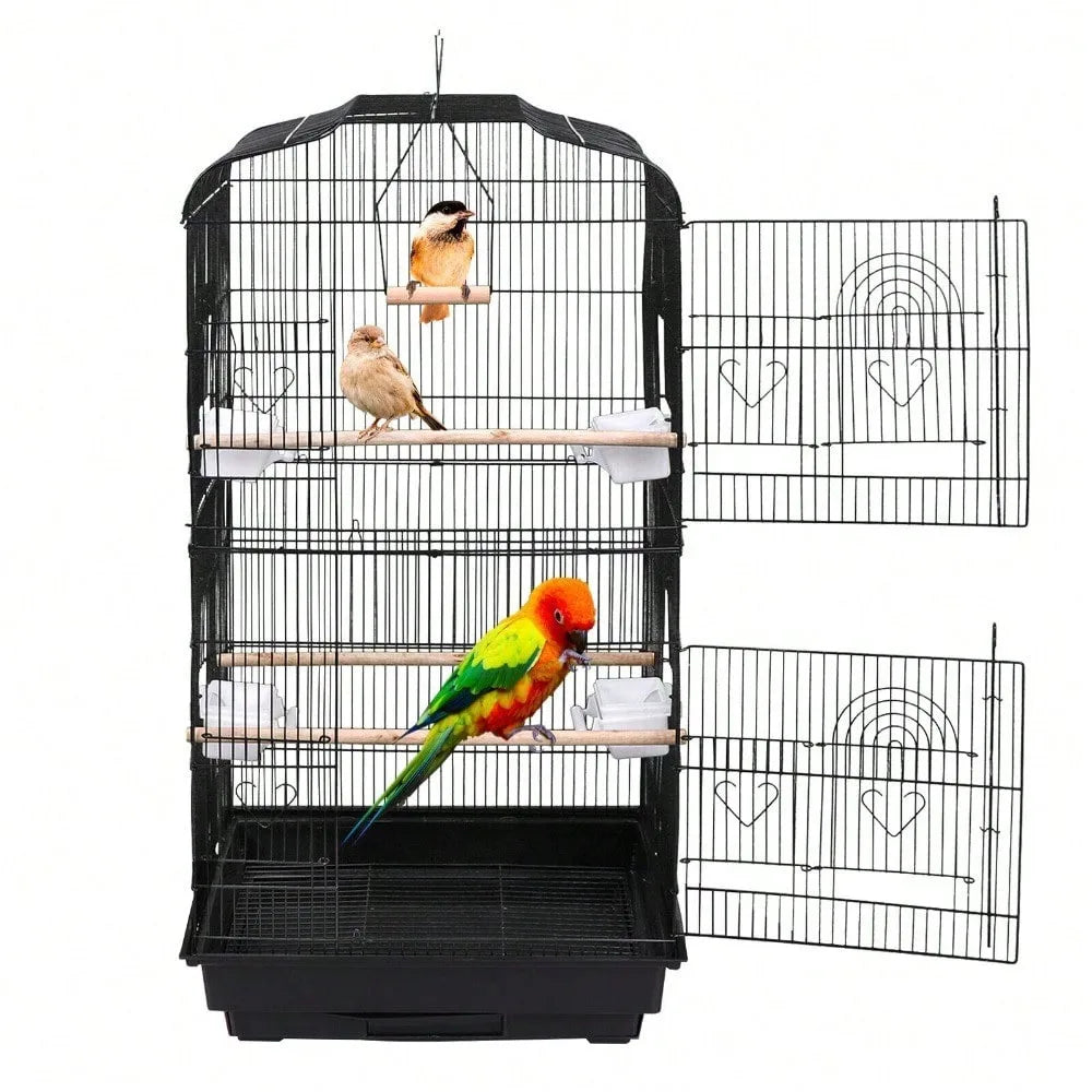 59''H Rolling  Bird Cage Cockatiel Parakeet Finch Canary Home with Stand & Tray