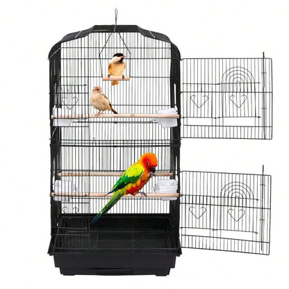 59''H Rolling  Bird Cage Cockatiel Parakeet Finch Canary Home with Stand & Tray