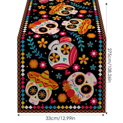 Mexican Skull Tablecloths Rustic Linen Table Cloth Mexican Theme Party Supplies Day Of The Dead Altar Decorations For Festival