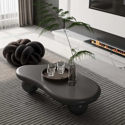 40" Black Modern Coffee Table Cloud Shape Low Center Table with 3 Ball Legs Cute Irregular Indoor Tea Table for Living Room
