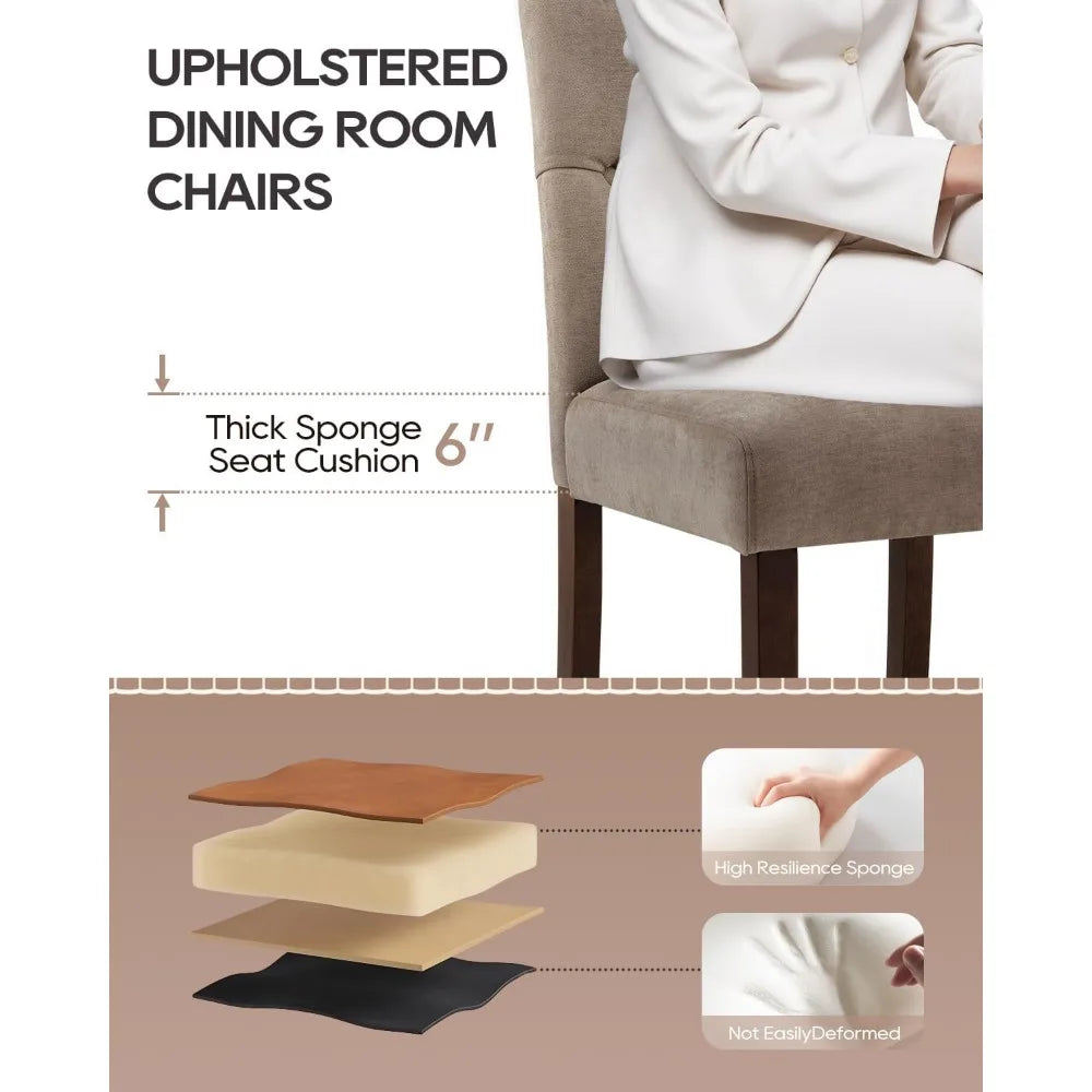 Dining Chairs Set of 6, Button Tufted Parsons Upholstered Chairs with Solid Wood Legs