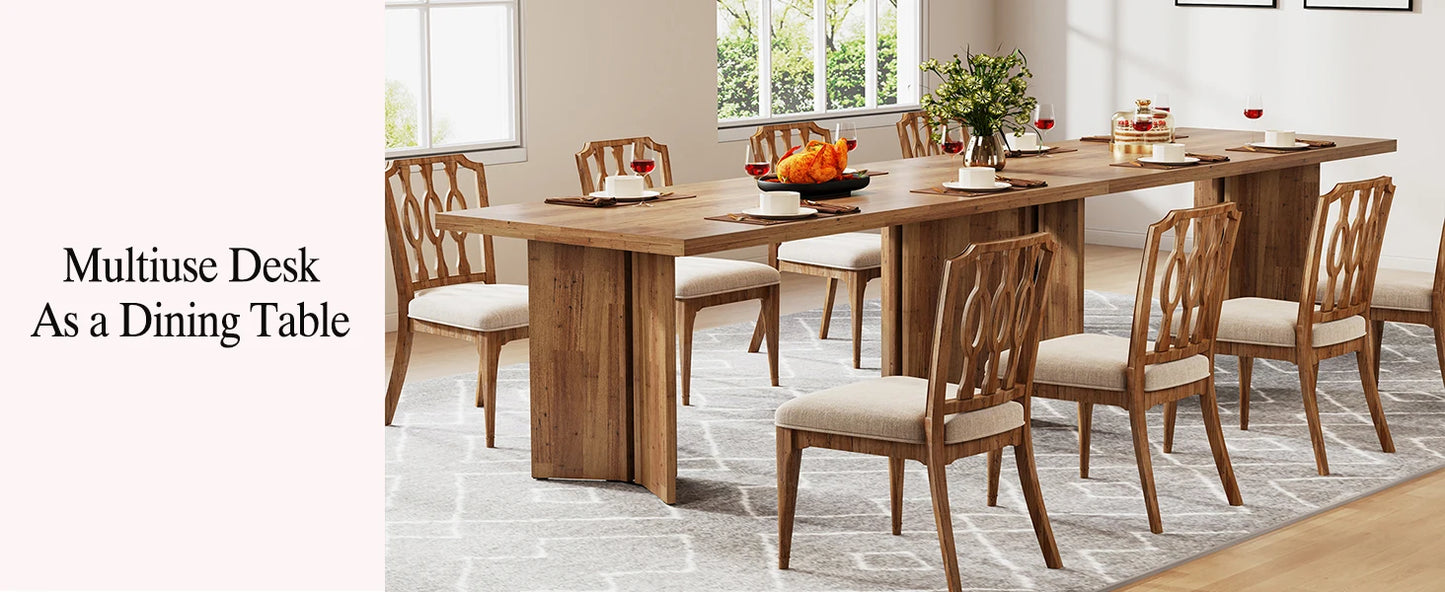 63-inch Dining Table for 4-6, Farmhouse Kitchen Table with Large Tabletop, Rectangular